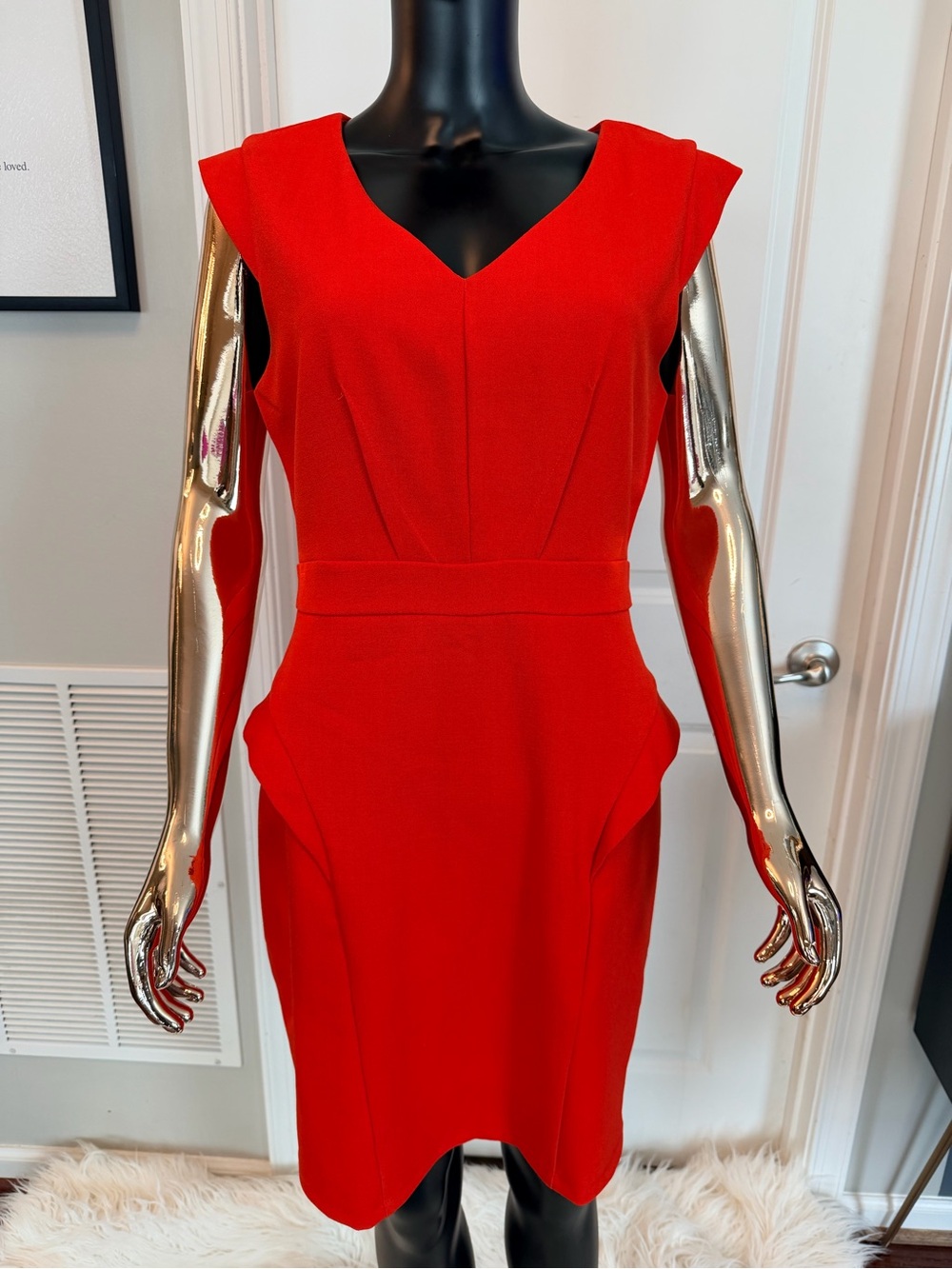 Elegant Red Orange V-Neck Sheath Dress